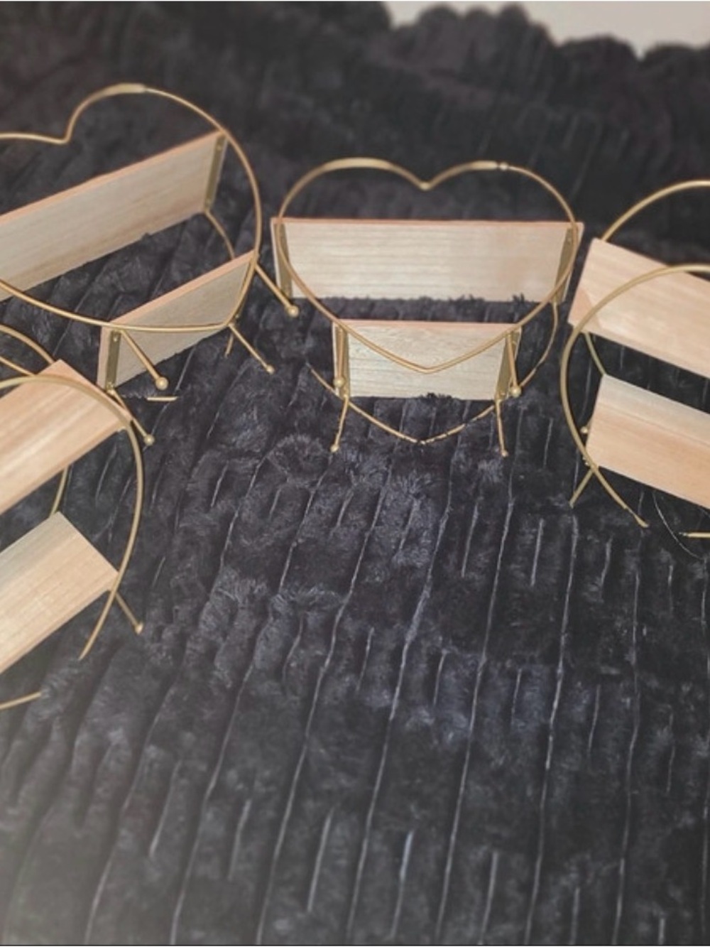 Gold Wire Heart Planter Holders with Natural Wood